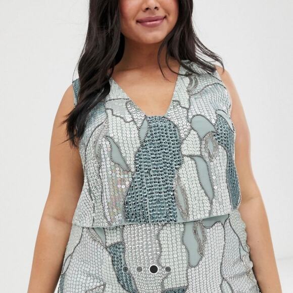 ASOS Curve Cocktail Dress 1X Homecoming Dress 18 Semi Formal Sequin 20s Flapper - Picture 5 of 17